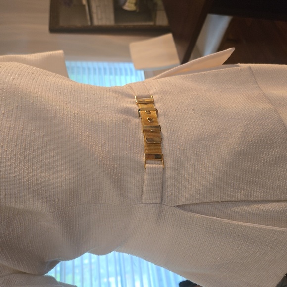 Vintage Travilla Short Sleeve Peplum Belted Dress Cream Womens Size 10 - Picture 4 of 12